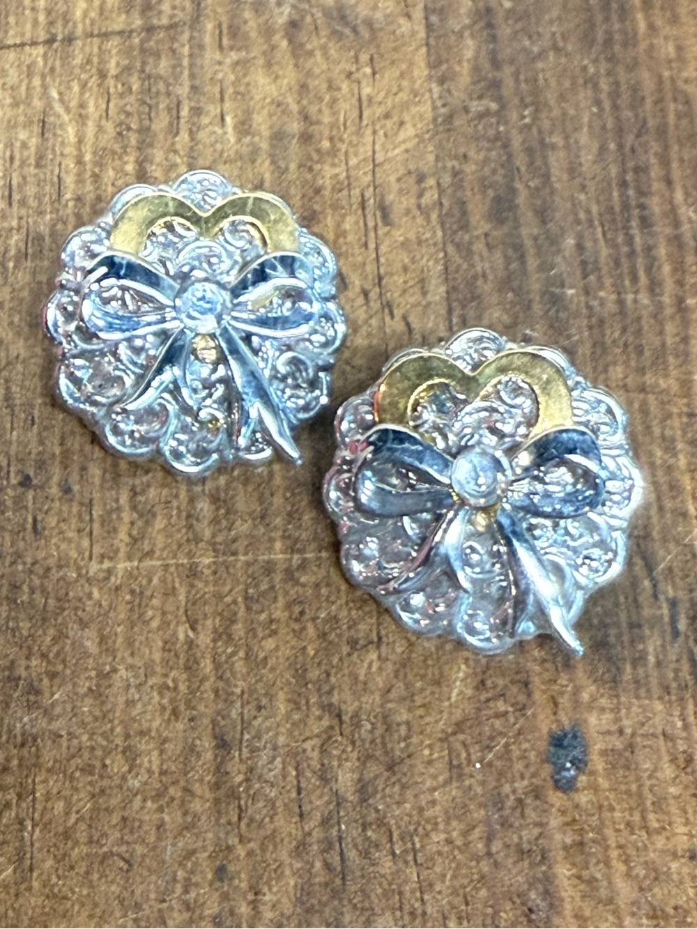 Angels of Heart & Bow Earrings Vintage Gold/Silver Toned
